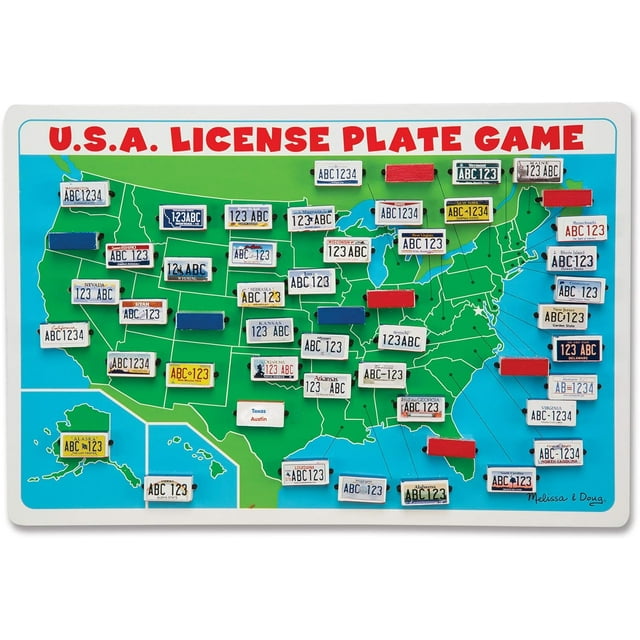 Melissa & Doug Flip to Win Travel License Plate Game - Wooden U.S. Map Game Board