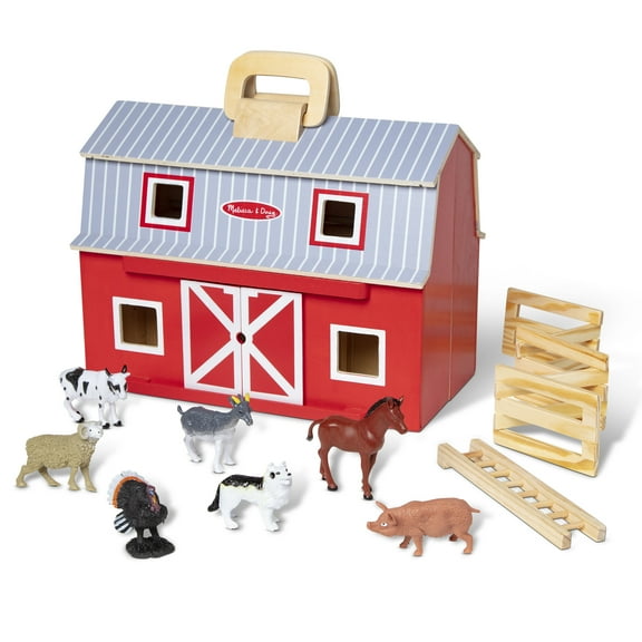 Melissa & Doug Fold and Go Wooden Barn With 7 Animal Play Figures
