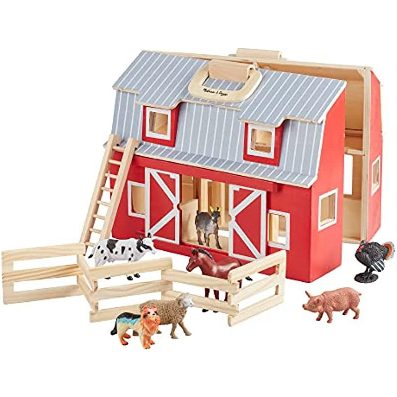Melissa Doug Fold and Go Wooden Barn With 7 Animal Play