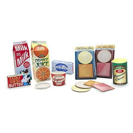 melissa & doug fridge groceries play food cartons (8 pcs) - toy kitchen accessories