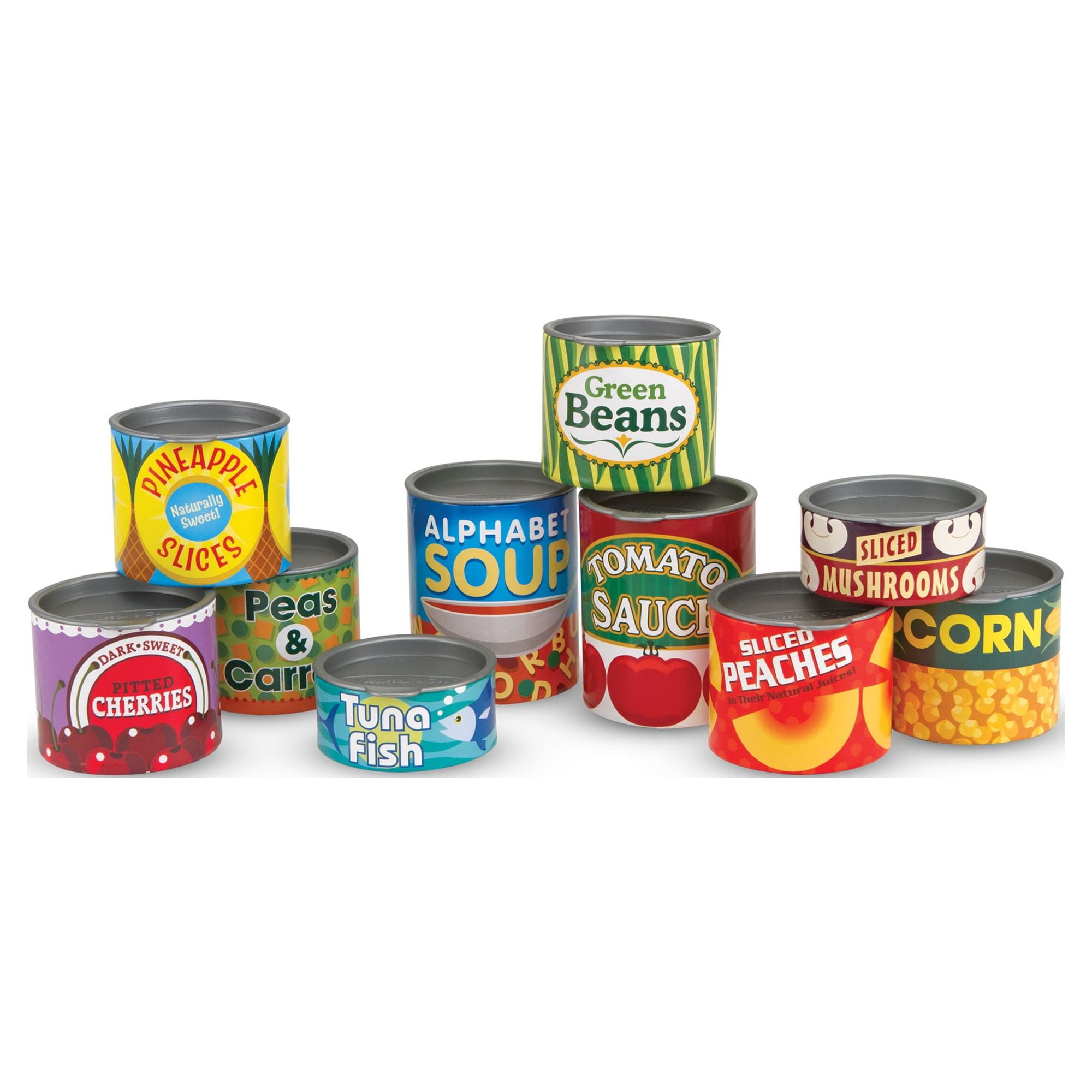 Melissa \u0026 Doug Grocery Cans Play Food Kitchen Accessory - 10 Stackable Cans With Removable Lids