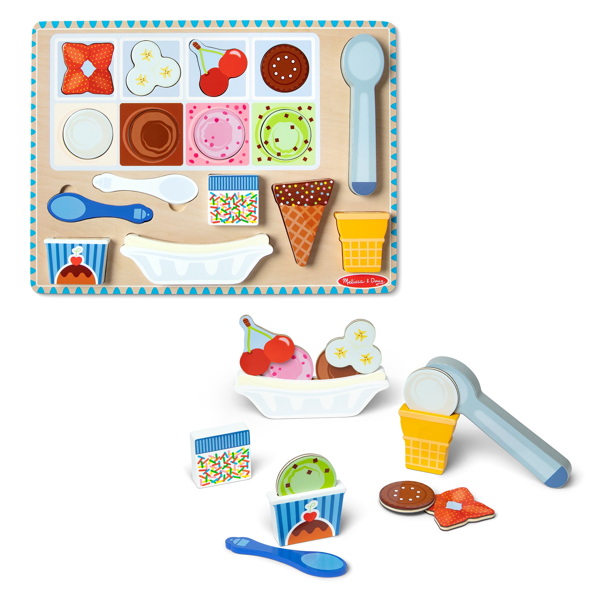 Melissa \u0026 Doug Ice Cream Wooden Magnetic Puzzle Play Set, 16 Magnet Pieces, Play Food Toy for Boys and Girls Ages 2+