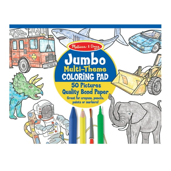 Melissa & Doug Jumbo 50-Page Kids' Coloring Pad - Space, Sharks, Sports, and More - FSC Certified