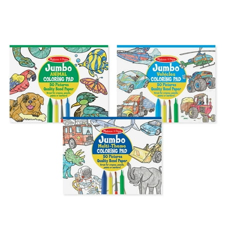 Melissa & Doug Jumbo 50-Page Kids' Coloring Pads 3-Pack - Animals, Vehicles, and Multi-Themed - FSC Certified