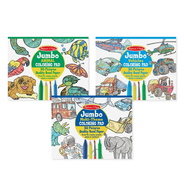 Melissa & Doug Jumbo 50-Page Kids' Coloring Pads 3-Pack - Animals ...