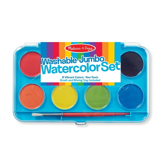Melissa & Doug Jumbo Watercolor Set - 8 Colors in Sturdy Flip-Top Case With Deluxe Brush