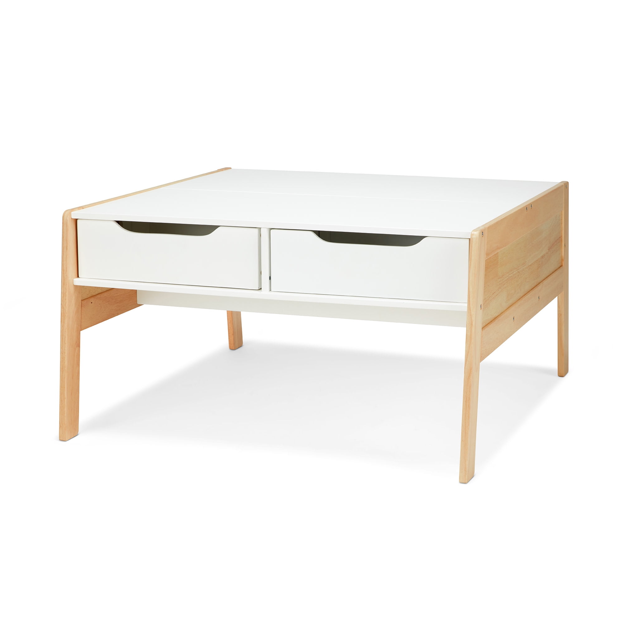 White and Natural Wood Kids Art and Activity Table with Storage Bins