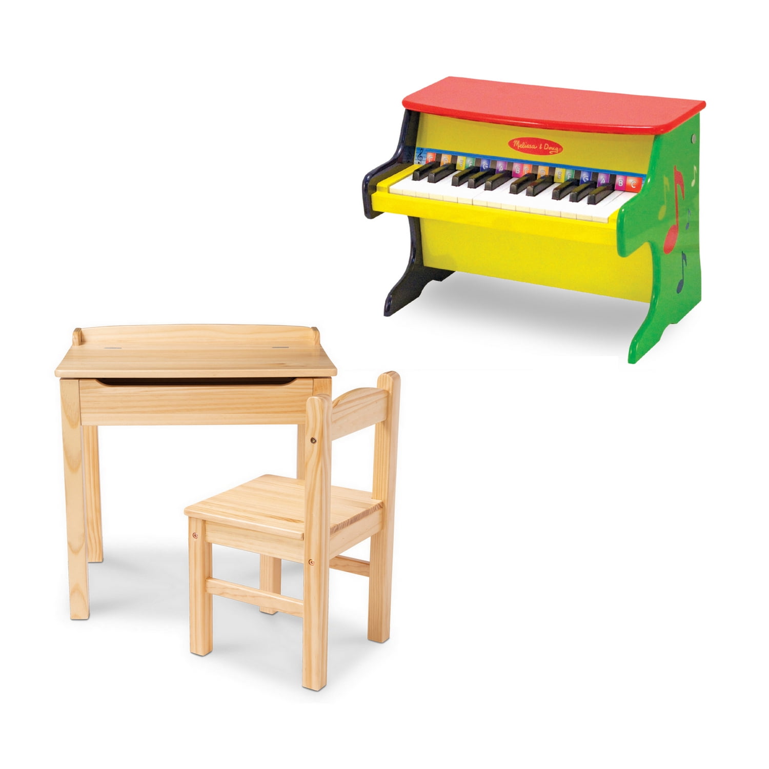 Melissa & Doug Learn-to-Play Piano with Wooden Lift-Top Desk & Chair, Honey