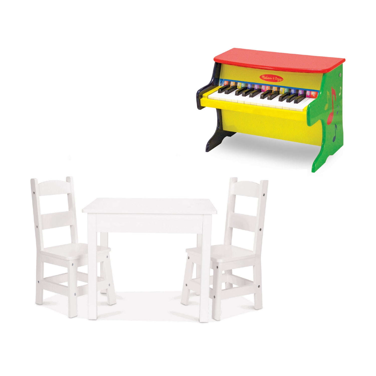 Melissa & Doug Learn-to-Play Piano with Wooden Table & Chairs, White