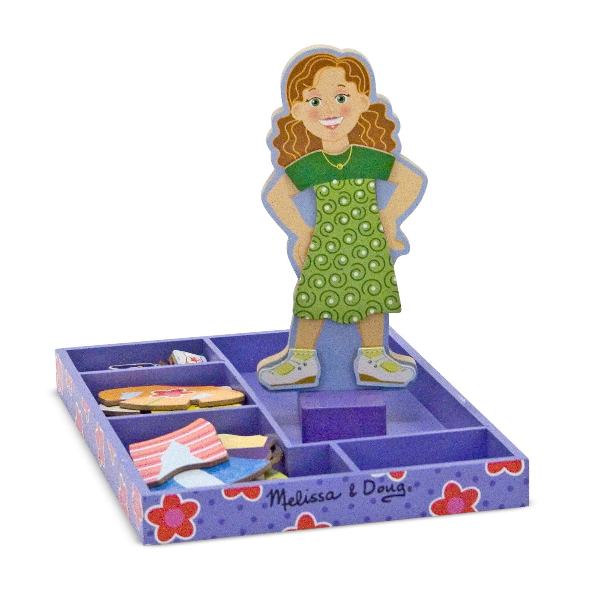Melissa & Doug 38 wooden pcs Two doll magnetic dress up toy set with box