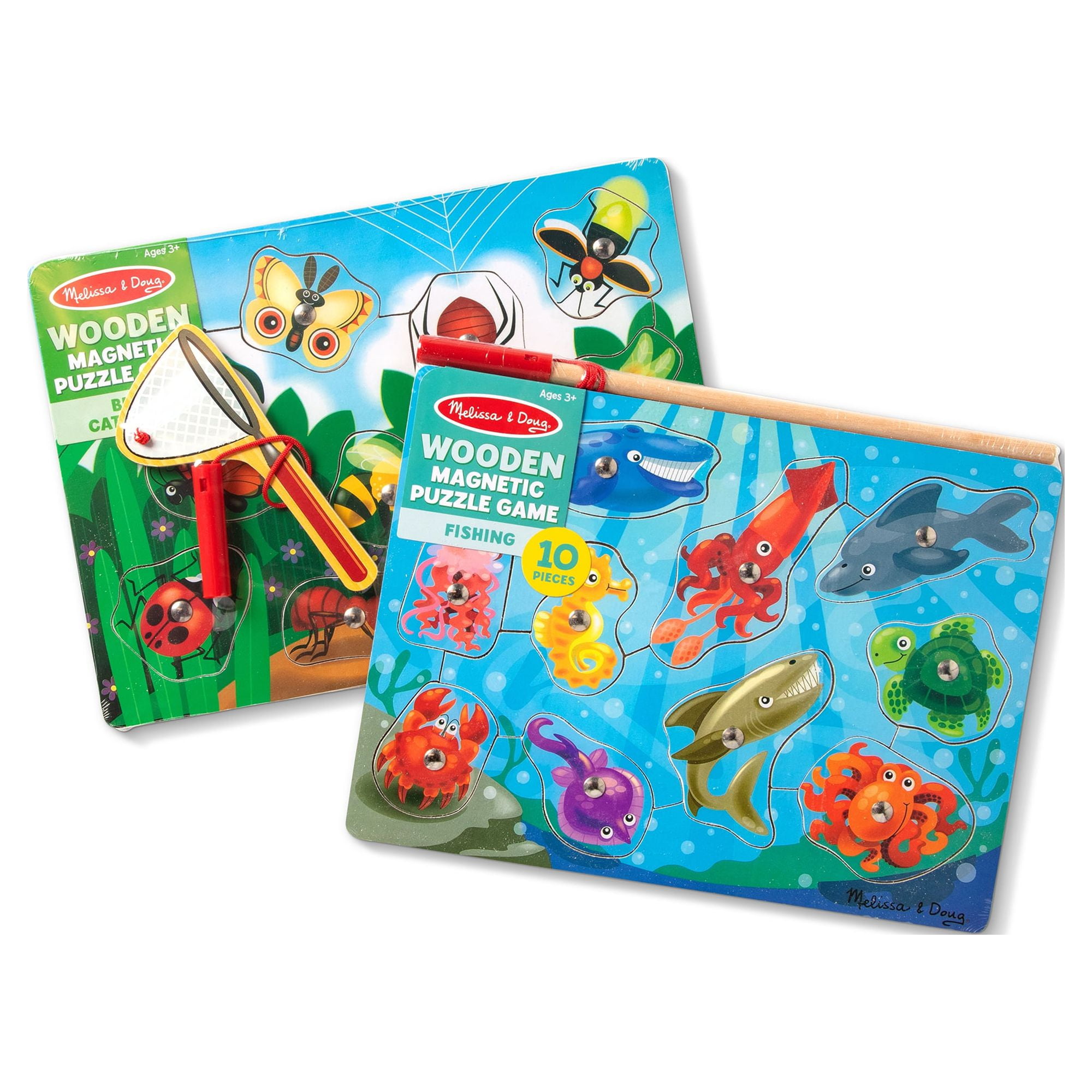 Melissa & Doug Magnetic Wooden Puzzle Game Set: Fishing and Bug Catching 
