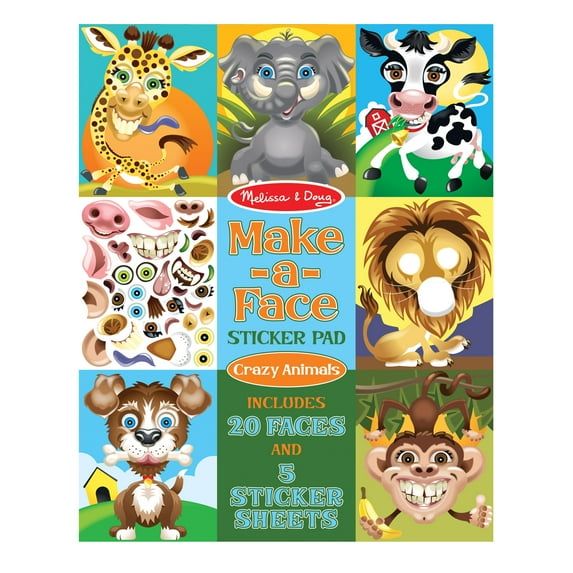 Melissa & Doug Make-a-Face Sticker Pad - Crazy Animals, 20 Faces, 5 Sticker Sheets - FSC Certified