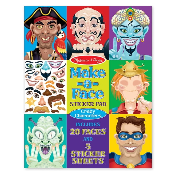 Melissa & Doug Make-a-Face Sticker Pad - Crazy Characters, 20 Faces, 5 Sticker Sheets - FSC Certified