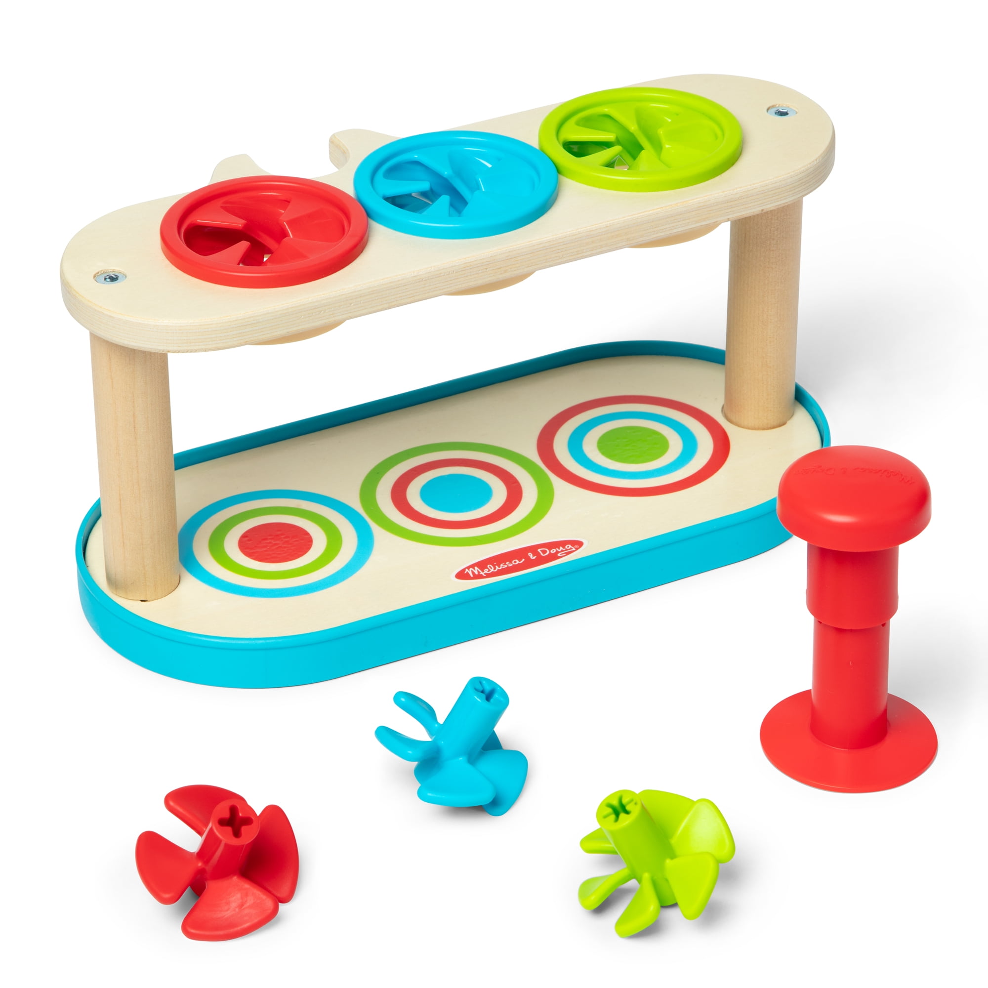 Melissa & Doug Wood Match & Push Spinning Tops Developmental Skills Toy for Toddlers 2+