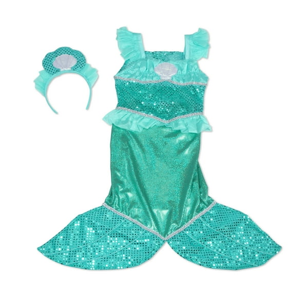 Melissa & Doug Mermaid Costume Role Play Set - Gown With Flared Tail, Seashell Tiara