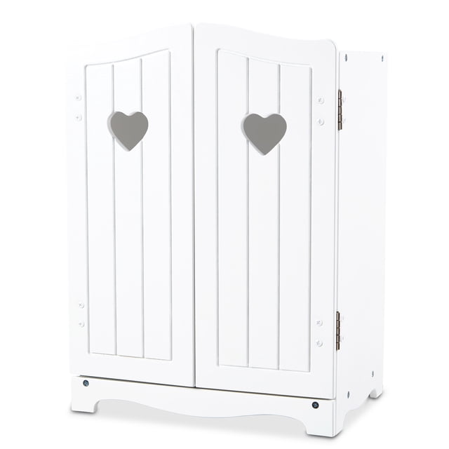 Melissa & Doug Mine to Love Wooden Play Armoire Closet for Dolls, Stuffed Animals - White (17.3”H x 12.4”W x 8.5”D Assembled)