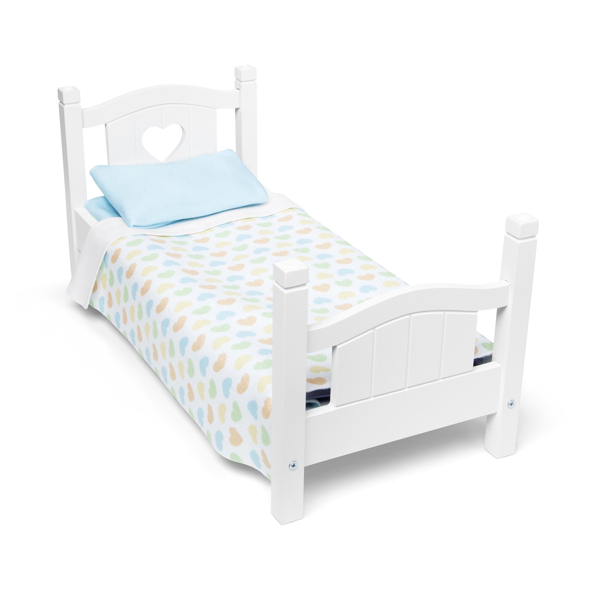 Melissa & Doug Mine to Love Wooden Play Bed for Dolls, Stuffed Animals - White (8.7”H x 9.1”W x 20.7”L Assembled)
