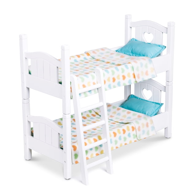 Melissa & Doug Mine to Love Wooden Play Bunk Bed for Dolls, Stuffed Animals - White (2 Beds, 17.4”H x 9.1”W x 20.7”L Assembled and Stacked)