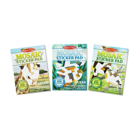 Melissa & Doug Mosaic Sticker Pad Bundle Play Set 3-Pack: Safari, Ocean and Nature - 12 Scenes each