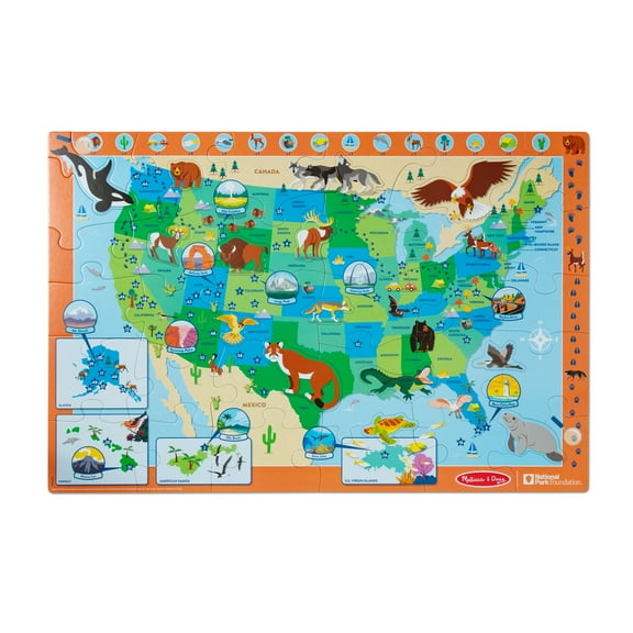 Melissa & Doug National Parks U.S.A. Map Floor Puzzle 45 Jumbo and Animal Shaped Pieces, Search-and-Find Activities, Park and Animal ID Guide - FSC Certified