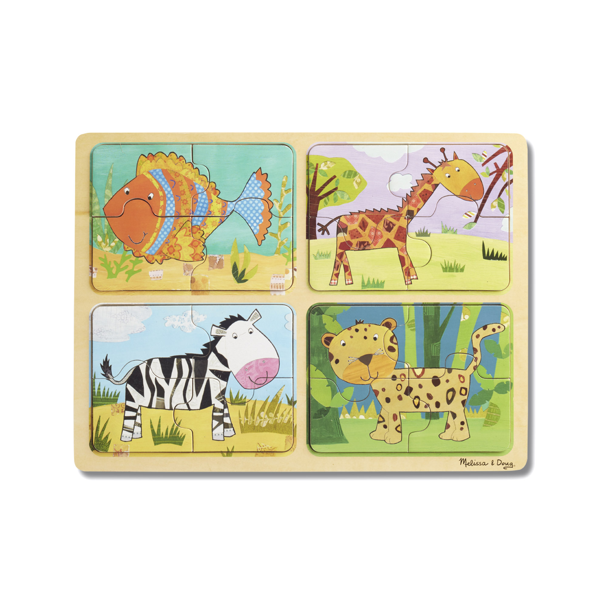 Melissa & Doug Natural Play Wooden Puzzle: Animal Patterns (Four 4-Piece Animal Puzzles) - image 1 of 5