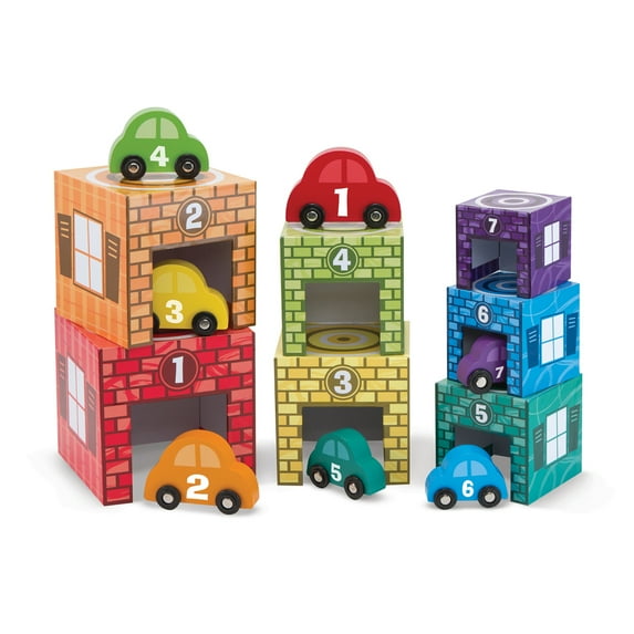 Melissa & Doug Nesting & Sorting Garages & Cars (Developmental Toys, Match-and-Stack Set, 7 Cars & Garages) Child