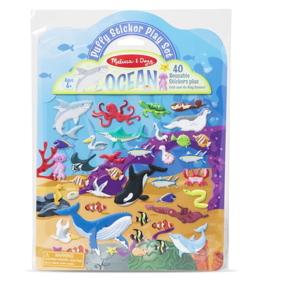 Melissa & Doug Ocean Puffy Sticker Play Set Travel Toy with Double-Sided Background, 40 Reusable Puffy Stickers