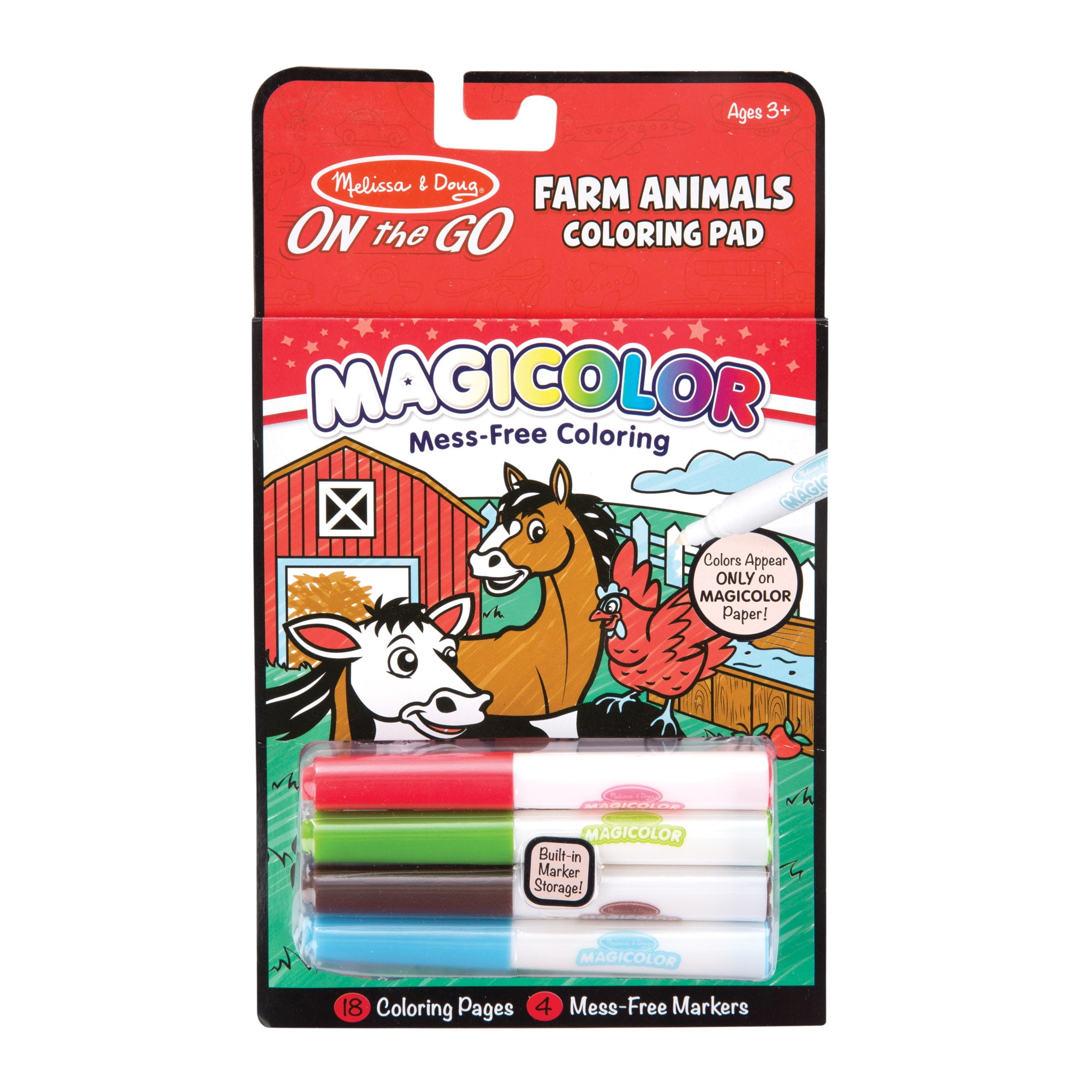 Melissa & Doug On the Go Magicolor Coloring Pad with 4 Mess-Free Markers,  Travel Toy for Boys and Girls Ages 3+ - Farm Animals - FSC Certified 