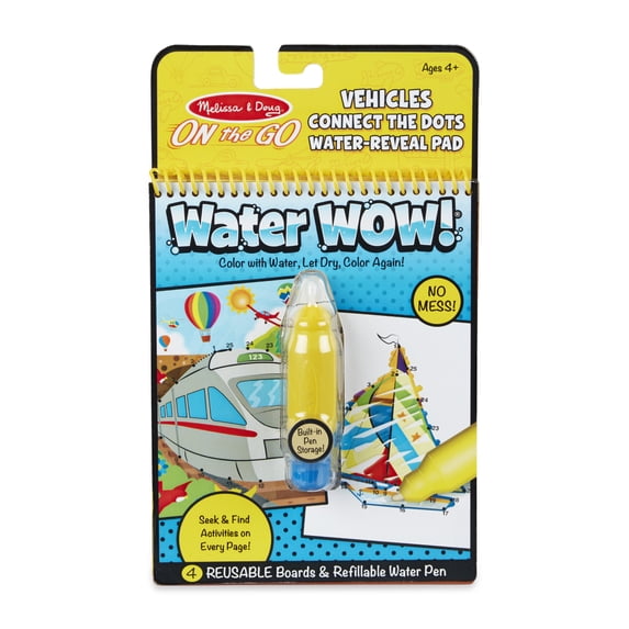 Melissa & Doug On the Go Water Wow! Reusable Water-Reveal Connect the Dots Activity Pad – Vehicles