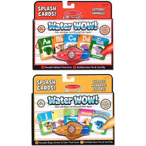 Melissa & Doug On the Go Water Wow! Splash Cards 2-Pack, Alphabet, Numbers (52 Reusable Water-Reveal Flash Cards)