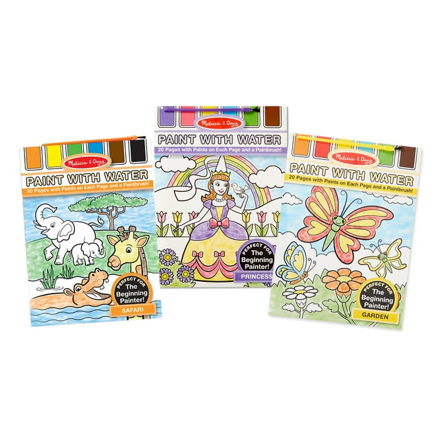 Melissa & Doug Paint With Water Activity Books Set: Safari, Princess ...