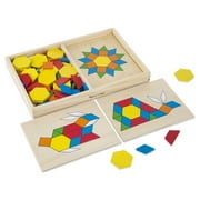 Melissa & Doug Pattern Blocks and Boards - Classic Toy With 120 Solid Wood Shapes and 5 Double-Sided Panels, Multi-Colored Animals Puzzle