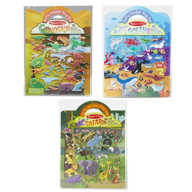 Melissa Doug Reusable Puffy Sticker Wild Adventures Play Set 3 Pack 118 Stickers Safari Dinosaur Ocean Walmart