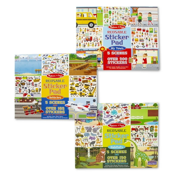 Melissa & Doug Reusable Sticker Pads Set: Habitats, Vehicles, Town: 115 Stickers