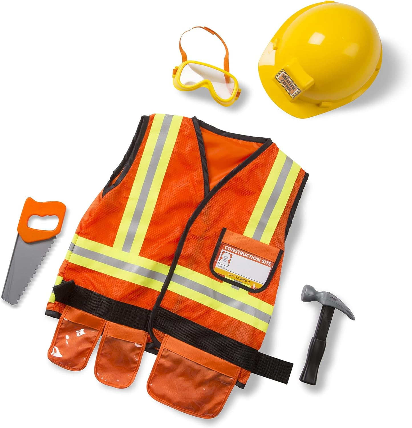 Melissa & Doug Construction Worker Role Play Costume Dress-Up Set (6 pcs) Frustration-Free Packaging