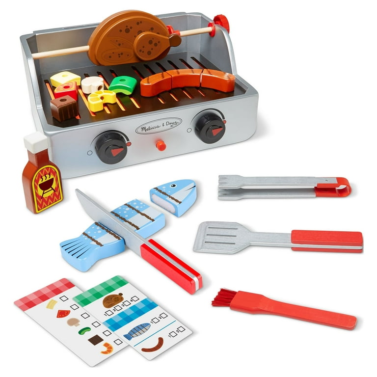 Melissa & Doug Rotisserie and Grill Wooden Barbecue Play Food Set (24 pcs)  