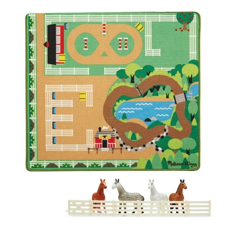 Melissa & Doug Round the Ranch Horse Activity Rug (39 x 36 inches) With 4 Play Horses and Folding Fence