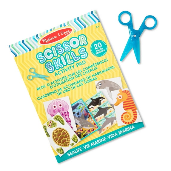 Melissa & Doug Sea Life Scissor Skills Activity Pad with Child-Safe Scissors – 20 Pages