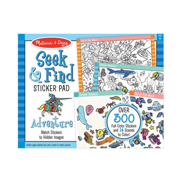 Melissa & Doug Seek and Find Sticker Pad – Adventure (400+ Stickers, 14 Scenes to Color) - FSC Certified
