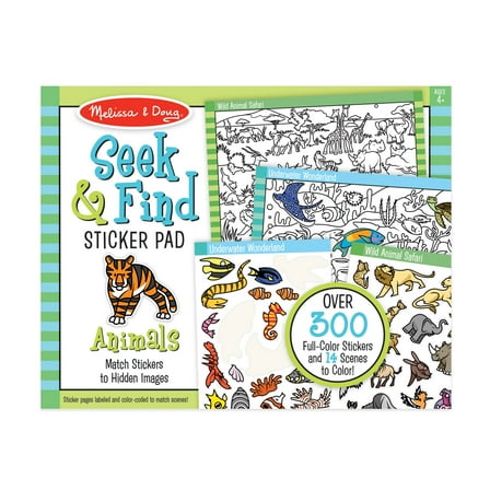 Melissa & Doug Seek and Find Sticker Pad, Animals (400+ Stickers, 14 Scenes to Color)