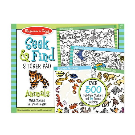 Melissa & Doug Seek and Find Sticker Pad, Animals (400+ Stickers, 14 Scenes to Color)