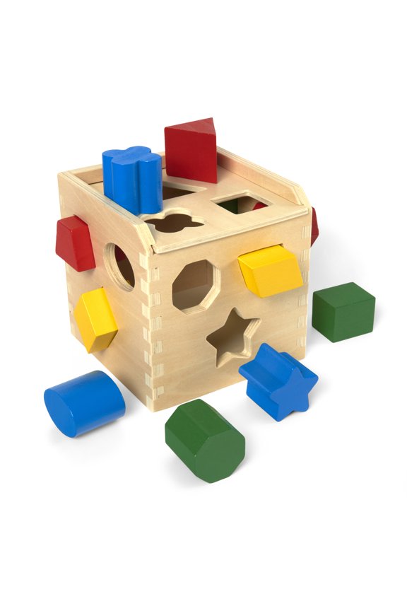 Shape Sorting Cube - Classic Wooden Toy With 12 Shapes