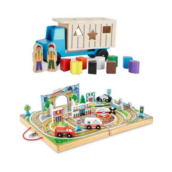Melissa & Doug Shape-Sorting Dump Truck with Take-Along Town