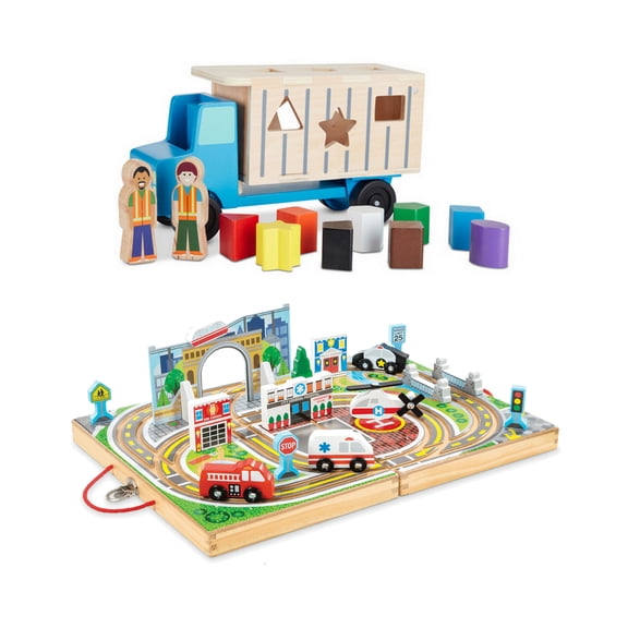 Melissa & Doug Shape-Sorting Dump Truck with Take-Along Town