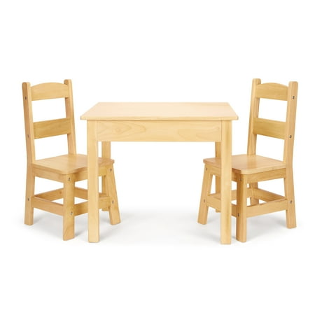 Melissa & Doug Solid Wood Table and 2 Chairs Set - Light Finish Furniture for Playroom