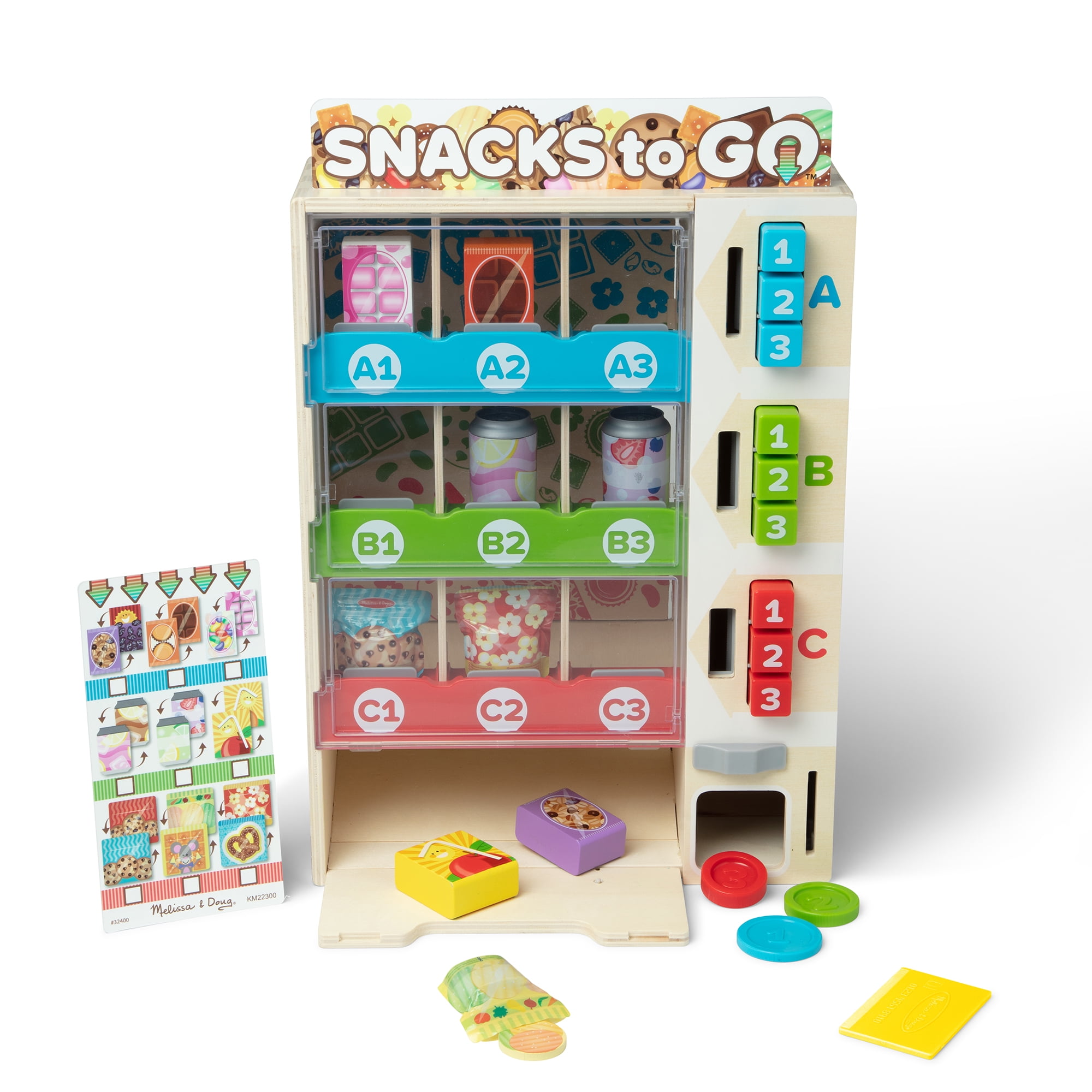 Melissa \u0026 Doug Sort, Stock, Select Wooden Vending Machine Play Set, Wooden Toy Play Food For Boys and For Girls 3+