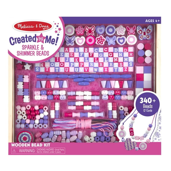 Melissa & Doug Sparkle & Shimmer Wooden Bead Set: 340 Beads and 12 Laces for Jewelry-Making