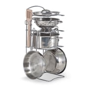 Melissa & Doug Stainless Steel Pots and Pans Pretend Play Kitchen Set for Kids with Wooden Utensils (8 Pcs)