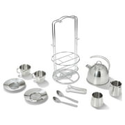 Melissa & Doug Stainless Steel Pretend Play Tea Set with Storage Rack for Kids 11 pcs