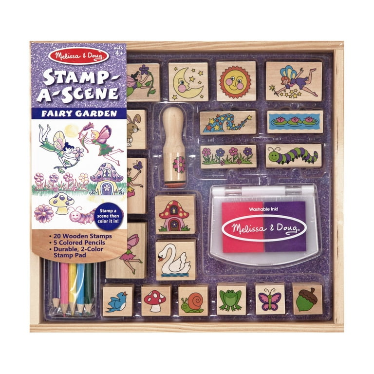 Melissa Doug Stamp a Scene Stamp Pad Fairy Garden 20 Wooden